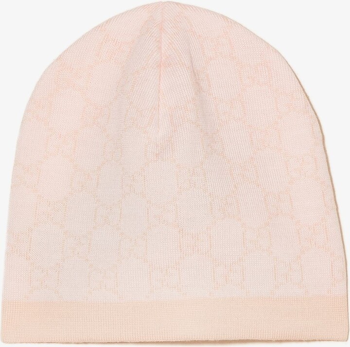Gucci Children Pink Baby GG Logo Wool Hat Kids Wool
