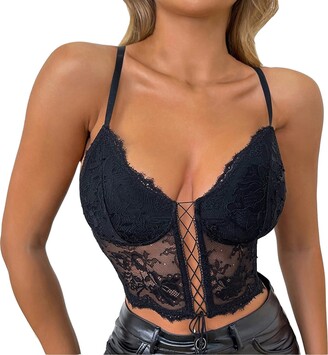 AMhomely Lace Corset Tops for Women Patchwork V Neck Cami Top Spaghetti  Strap Push Up Bustier Summer Tops - Women's Sexy Summer Basic Sleeveless  Corset Crop Tops Stretch Tank Tops Lace Camisole