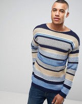 Thumbnail for your product : Benetton Crew Neck Knit In Loose Stripe Woven Detail