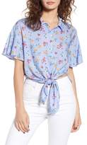 Thumbnail for your product : --- Floral Tie Hem Flutter Sleeve Top