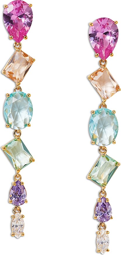 Nadri Palm Springs Multicolor Mixed Cut Stone Linear Drop Earrings