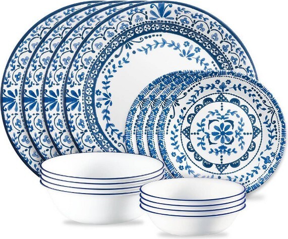 Corelle16pcVitrellePortofinoDinnerwareSet:WhiteFloralBotanicalPattern,Servicefor4,IncludesPlates&Bowls