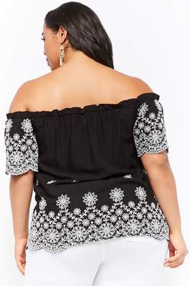 Forever 21 Plus Size Floral Embroidery Off-the-Shoulder Top