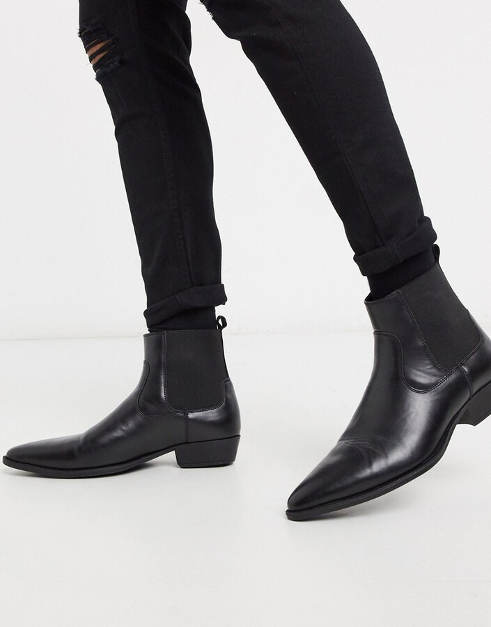 ASOS DESIGN cuban heel western chelsea boots in black faux leather -  ShopStyle