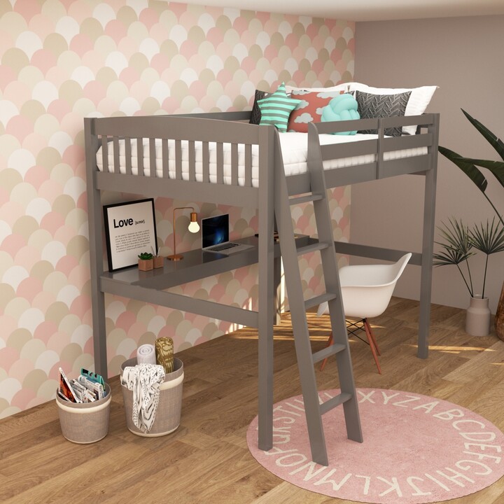 Simplie Fun Everest High Loft Bed With Desk And Storage, Space Saver ...