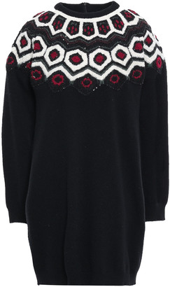 Valentino Sequin-embellished Embroidered Wool And Cashmere-blend Mini Dress