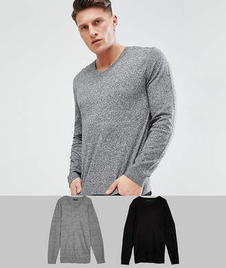 ASOS DESIGN 2 Pack V-neck Sweater In Black/Gray SAVE