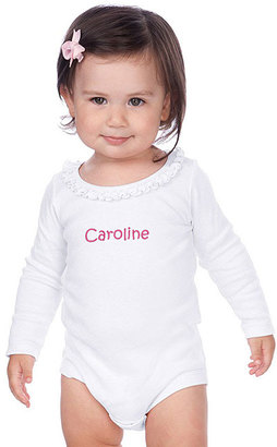 Princess Linens White Ruffle Long-Sleeve Personalized Bodysuit - Infant