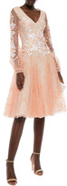 Thumbnail for your product : Costarellos Layered Embroidered Flocked Tulle Dress