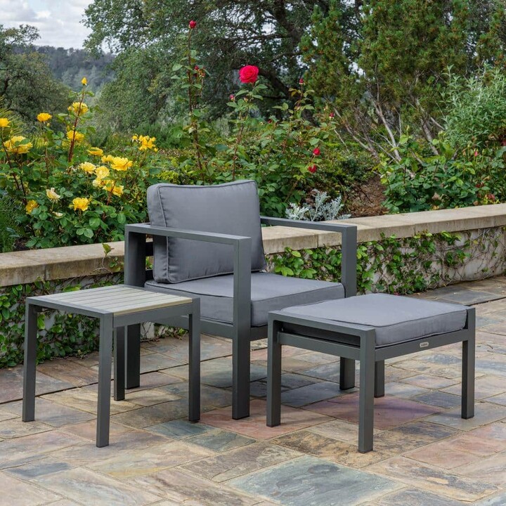 Tortuga Outdoor Lakeview Aluminum Outdoor Lounge Chair Set with Charcoal Cushion, Ottoman, and Side Table (Modern Furniture Bundle)