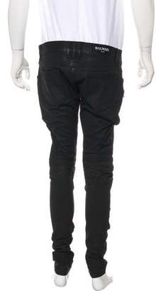 Balmain Coated Biker Skinny Jeans