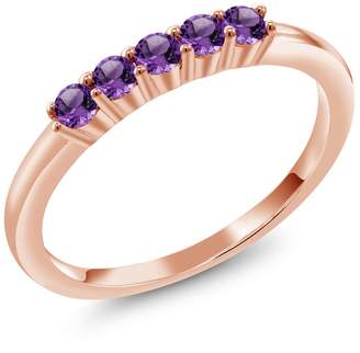 Gem Stone King 0.30 Ct Round Amethyst Gold Plated Sterling Silver 5-Stone Five Stone Anniversary Wedding Band