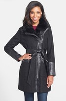 Thumbnail for your product : Via Spiga Faux Leather Trim Herringbone Wool Blend Coat (Online Only) (Regular & Petite)