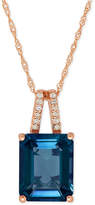 Thumbnail for your product : Macy's London Blue Topaz (4 ct. t.w.) and Diamond Accent Pendant Necklace in 14k Rose Gold