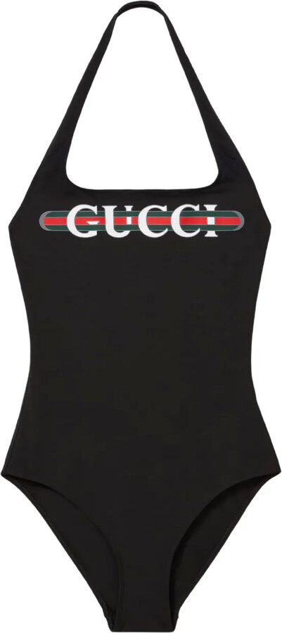 Gucci Sparkling web-print halterneck swimsuit