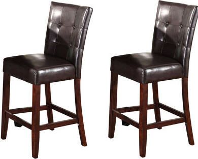 Everly Quinn 2 Synthetic Leather Dining Room Counter Height Stools - Button & Walnut Legs Of 2 With Button- Back Walnut For Use