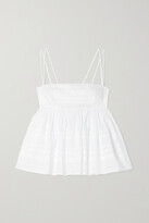 Thumbnail for your product : STAUD Theo Pintucked Cotton-poplin Peplum Top - White - US12