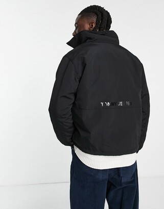 Tommy Jeans flag logo reversible sherpa/tech bomber jacket in black -  ShopStyle