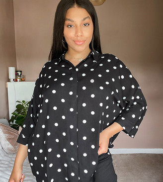 plus size white blouse with black polka dots