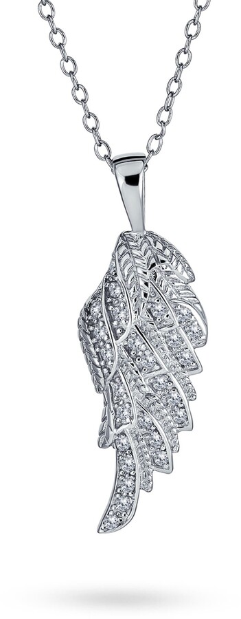 18K White GOLD Layered ANGEL WING Pendant Necklace CRSYTAL ES542-SP