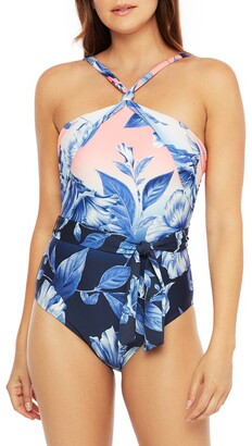 La Blanca Ombre Print Belted One-Piece Swimsuit