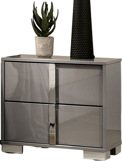 ORRDContemporaryClassicLightTaupeBedsideTableBedroomFurniture1pcNightstandChromeLegsHandles