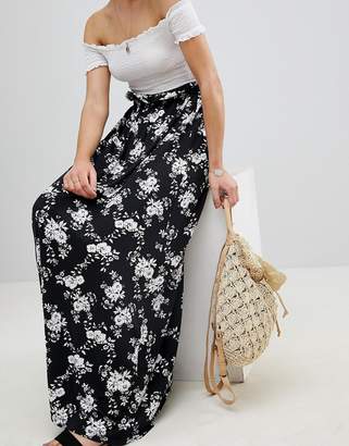 ASOS DESIGN Maxi Skirt with Paperbag Waist in Mono Floral Print
