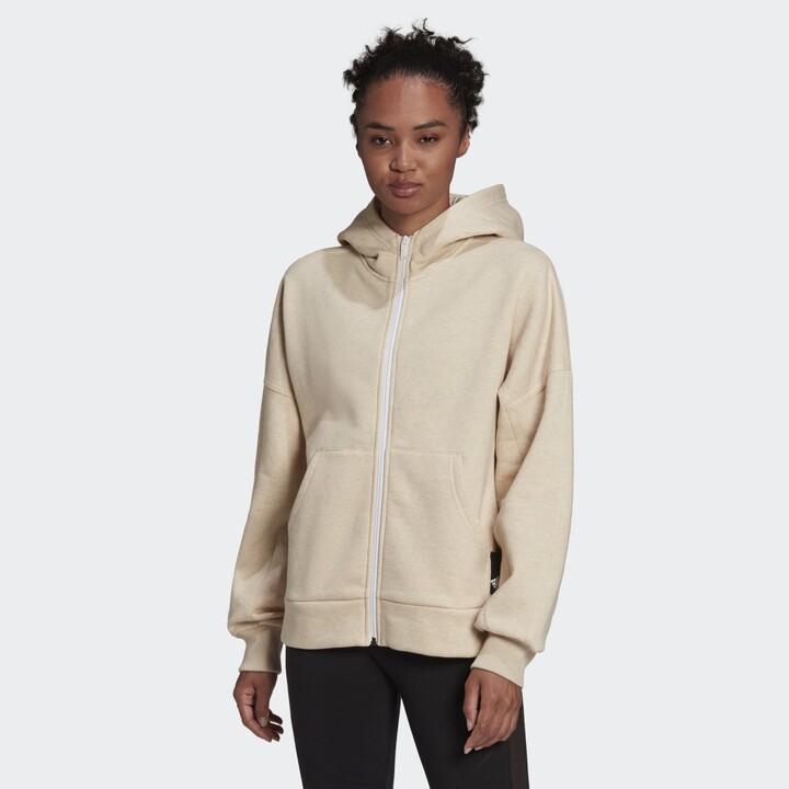 adidas Sportswear Studio Lounge Fleece Hooded Full-Zip HoodieBotanic Beige  MelMWomens - ShopStyle Tops