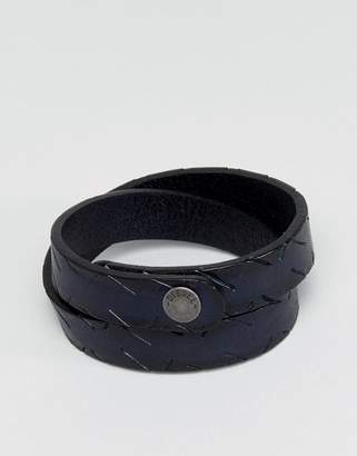 Diesel A-Sharpen Leather Wrap Bracelet In Brown