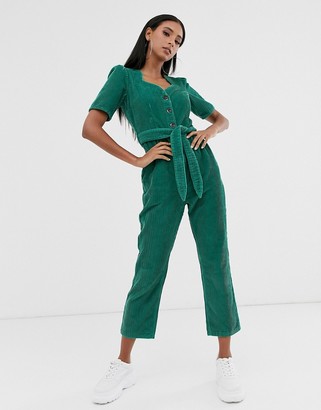 ASOS DESIGN cord jumpsuit with sweetheart neckline
