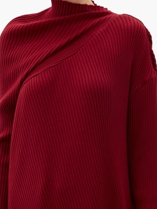 Marques Almeida Asymmetric Draped Ribbed Wool Sweater - Burgundy