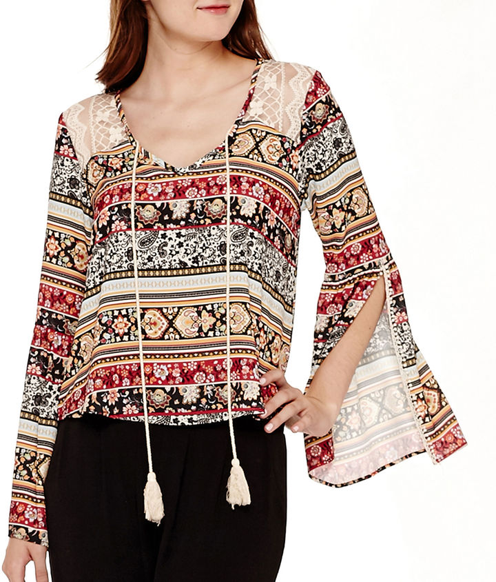 JCPenney OLSENBOYE Olsenboye BellSleeve Boho Lace Peasant Top ShopStyle