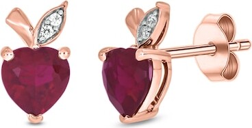 Zales Heart-Shaped Lab-Created Ruby and Diamond Accent Apple Stud Earrings in Sterling Silver with 14K Rose Gold Plate
