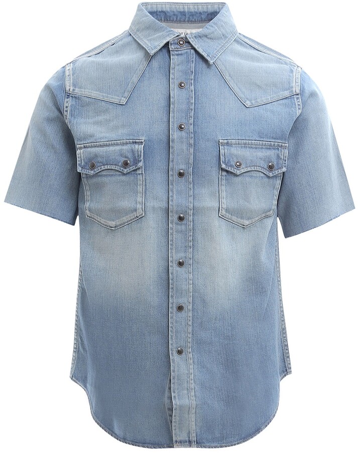Keaac Mens Denim Short Sleeve Button Shirt Casual Work Dress Shirt 