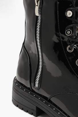 boohoo Patent Lace Up Hiker Boots
