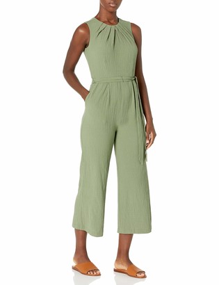 Calvin Klein Women's Cropped Jumpsuit with Pleated Neck - ShopStyle