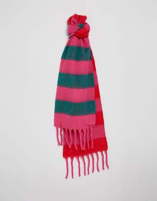 ASOS DESIGN bright stripe fluffy long scarf with tassels