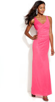 Thumbnail for your product : JS Boutique Sleeveless Embellished Faux-Wrap Gown