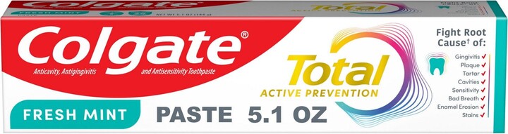 Colgate Total Active Prevention Toothpaste, Fresh Mint, 5.1 OZ