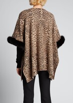 Thumbnail for your product : Sofia Cashmere Leopard-Print Cashmere Boat-Neck Poncho with Fur Cuffs