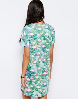 Hype T-Shirt Dress With All Over Flamingo Print