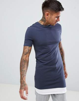ASOS Design DESIGN super longline muscle fit t-shirt with stretch and contrast hem extender in gray