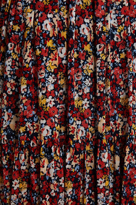 Claudie Pierlot Riyou Belted Gathered Floral-print Crepe De Chine Midi Dress