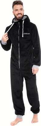 Style It Up Personalised Mens Black Cuffed Hooded 1Onesie Snuggle Fleece  Pyjama Loungewear (Black M-L) - ShopStyle