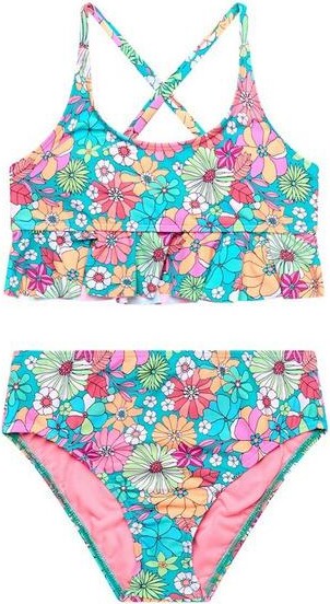 Beach Lingo Girls' Kozmic Blues Ruffle Swim Bikini Set 8 Multi