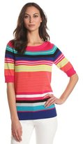 Thumbnail for your product : Leo & Nicole Women's Missy Elbow Sleeve Boat Neck Stripe Pullover Sweater