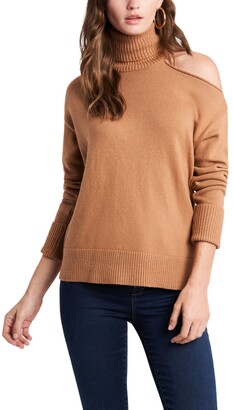 1 STATE Cold-Shoulder Cuffed Turtleneck Sweater