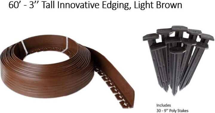 Valley View 60 ft. L x 2 in. W x 3 in. H Light Brown Tall Resin Innovative Edge No Dig Edging with 9 in. Poly Stakes (30-Quantity)