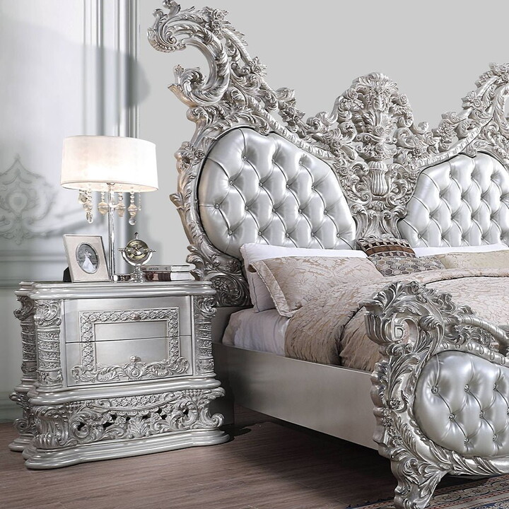 Acme Valkyrie Nightstand, Antique Platinum Finish