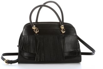 Tod's Black Leather Fringe Detail Top Handle Bag